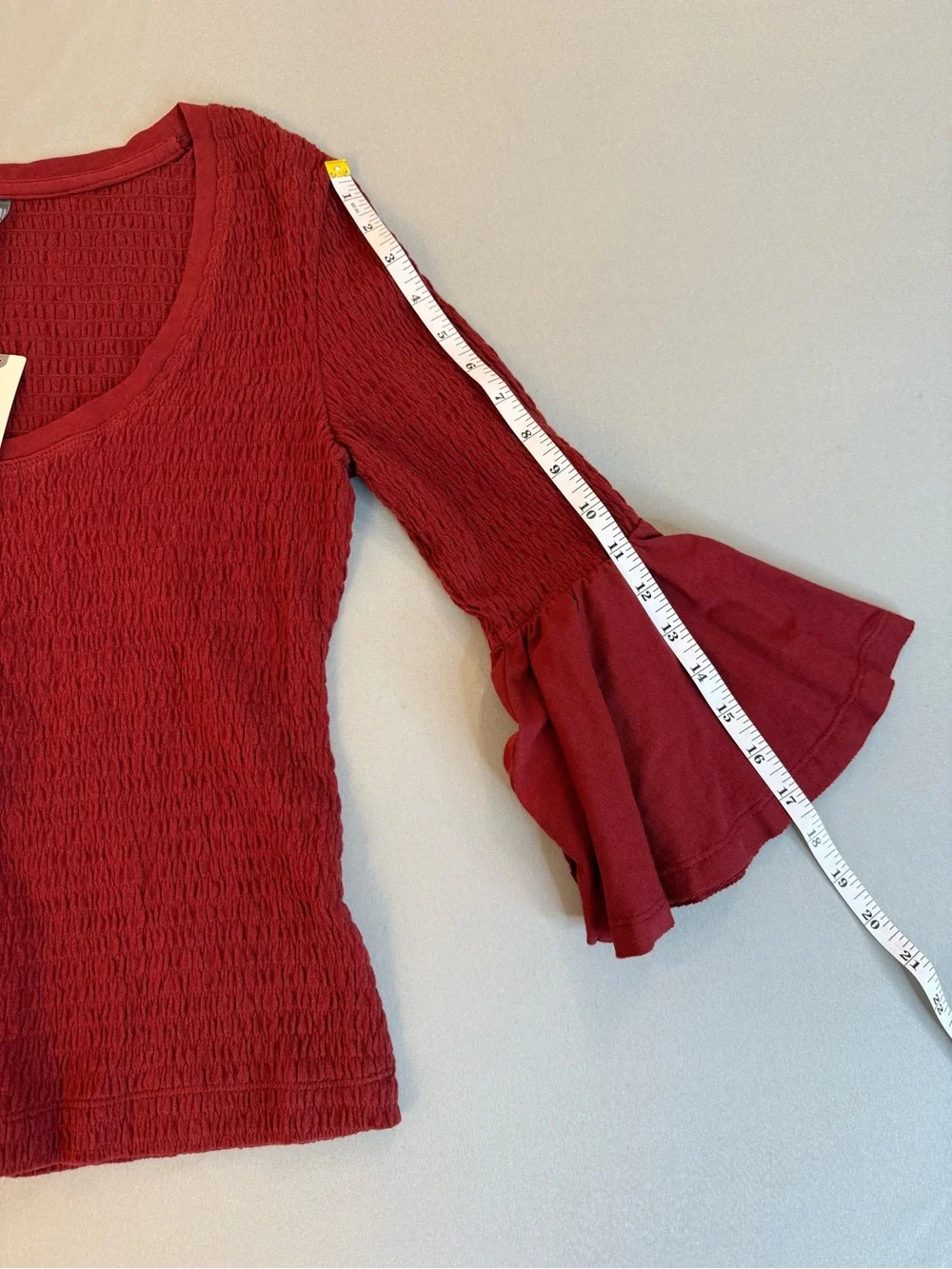 Anthropologie Maroon Bell-Sleeve Scoop Neck Top
